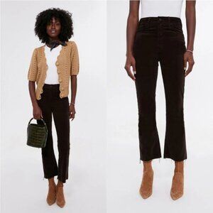 MOTHER Mole Corduroy The Hustler Ankle Fray Brown Retro Flare Crop Pant 28
